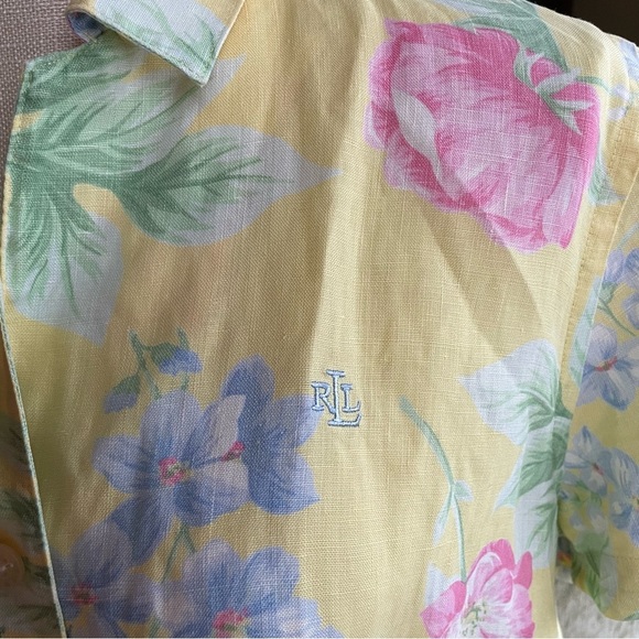 Lauren Ralph Lauren Butter Yellow Tropical Floral Linen Short Sleeve Shirt - Picture 11 of 11